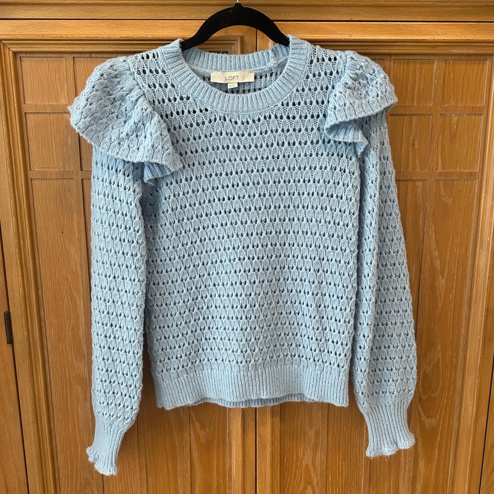 NEW! Lily Pulitzer Puff Ruffle Sleeve Style LOFT Women's Blue Knit Sweater XS